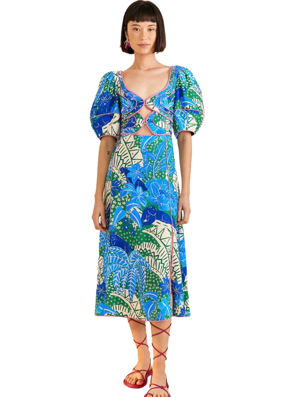 Farm Rio Jungle Panther Midi Dress